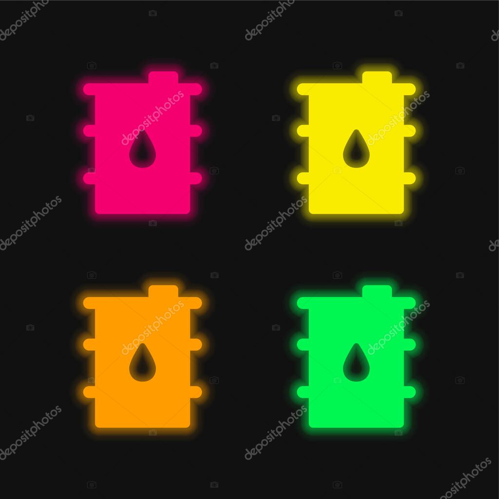 Barrel four color glowing neon vector icon