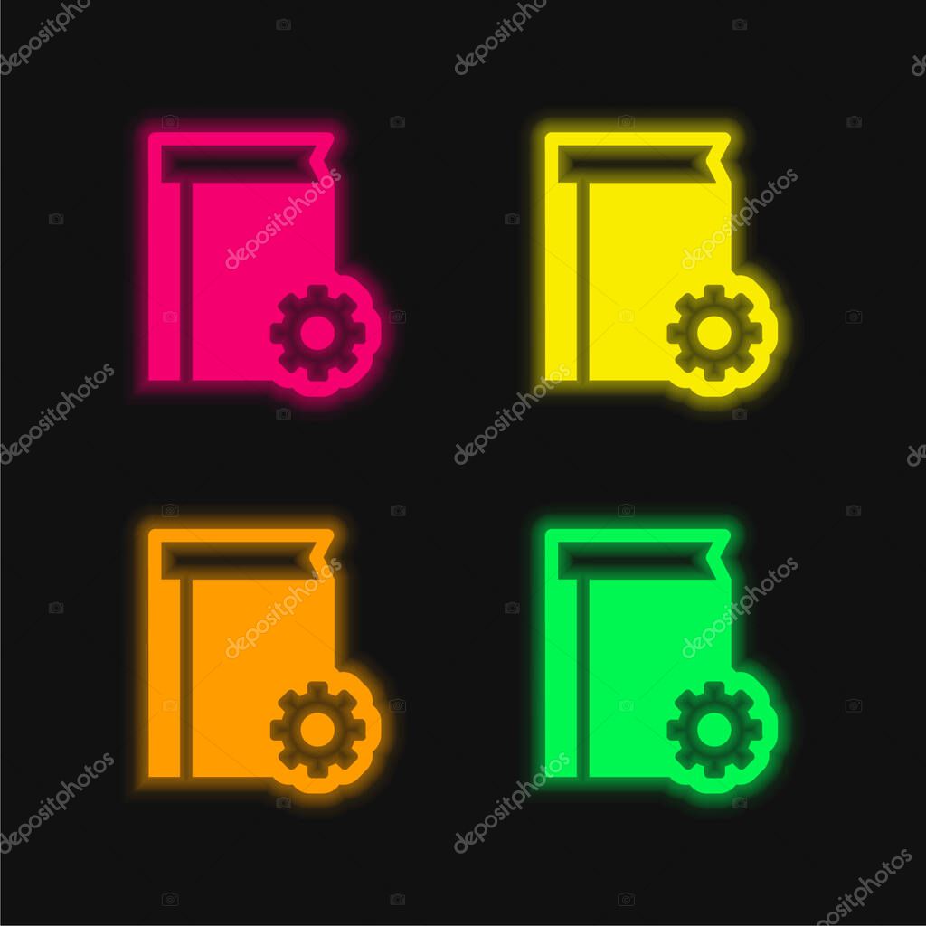 Book Configuration Interface Symbol four color glowing neon vector icon