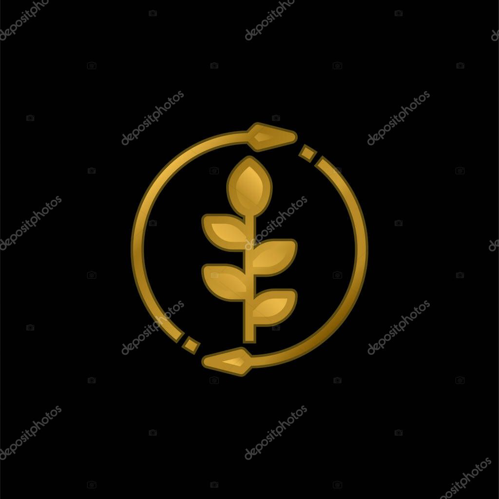 Agronomy gold plated metalic icon or logo vector