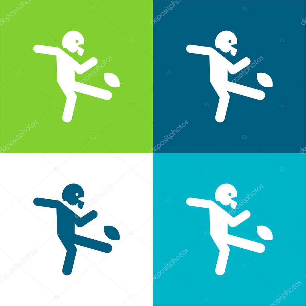 American Football Player Kicking The Ball Flat four color minimal icon set