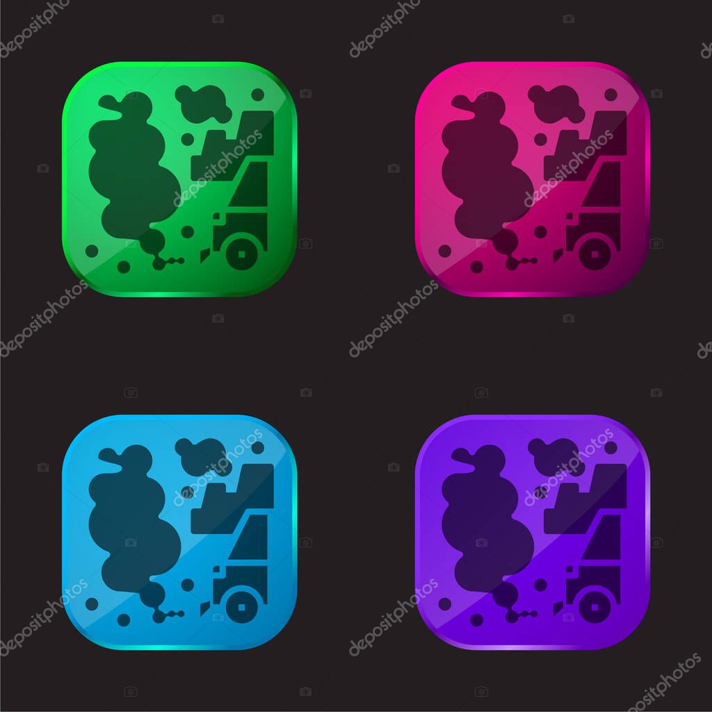 Air Pollution four color glass button icon