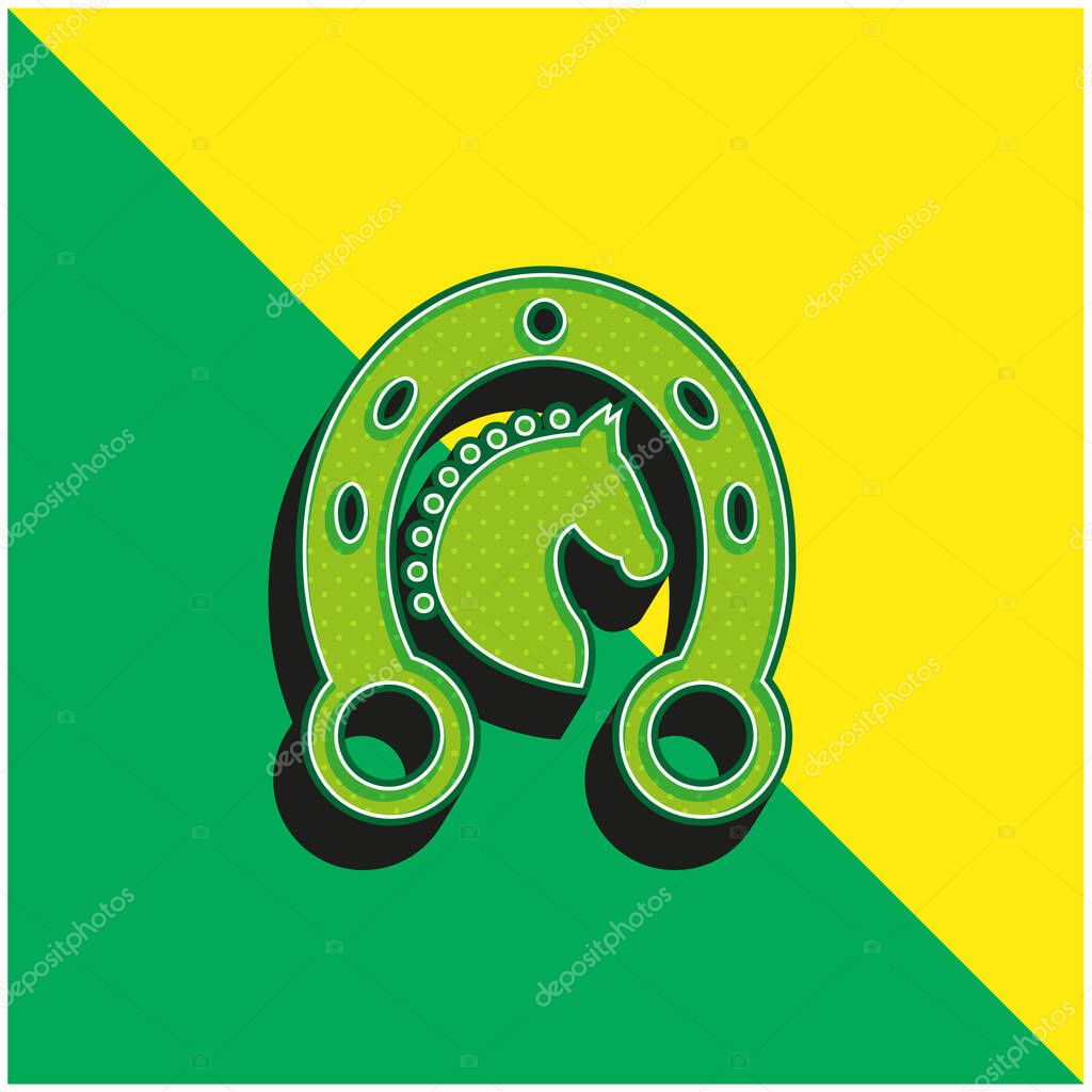 Black Head Horse In A Horseshoe Green and yellow modern 3d vector icon logo