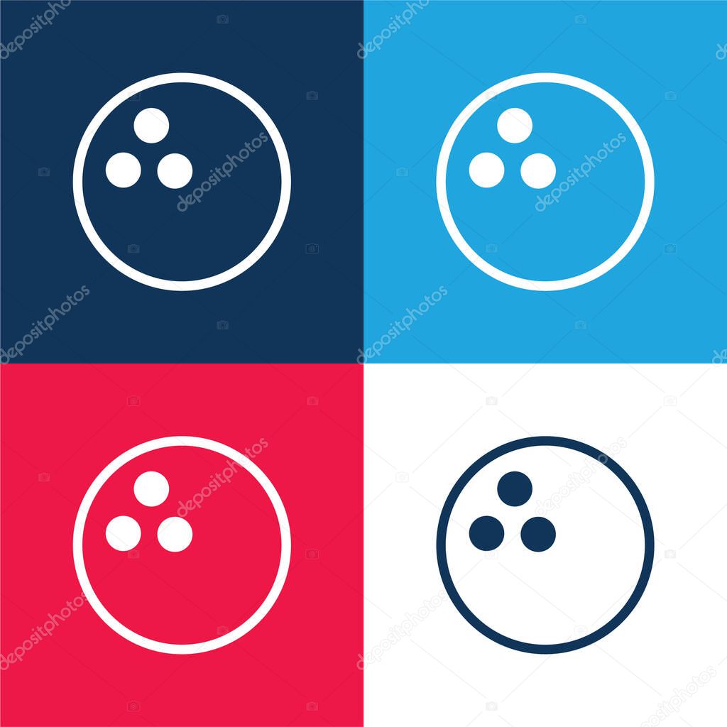 Bowling Ball blue and red four color minimal icon set