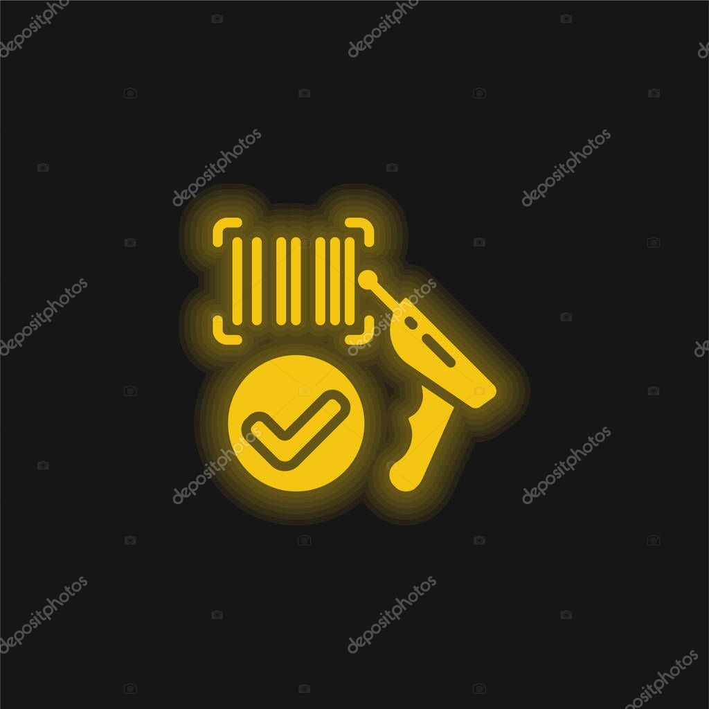 Barcode yellow glowing neon icon