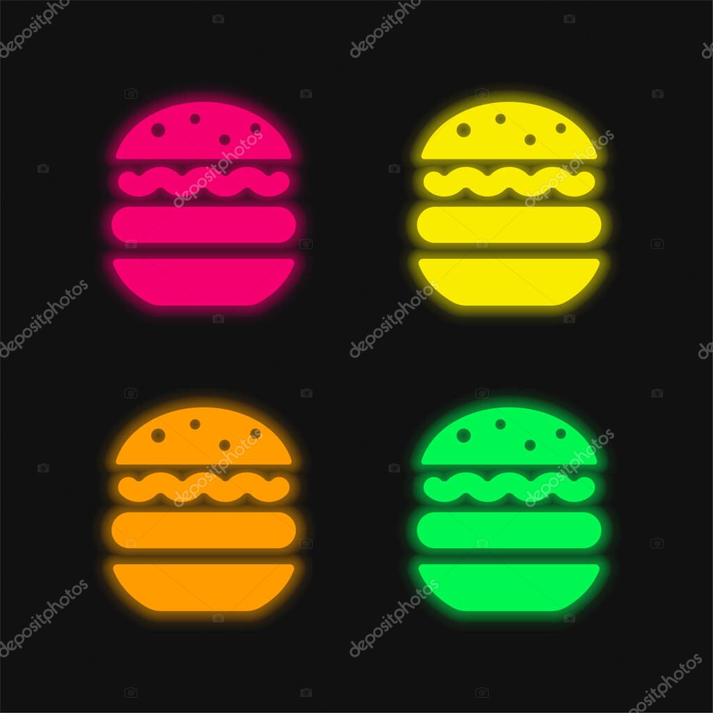 Big Hamburger four color glowing neon vector icon