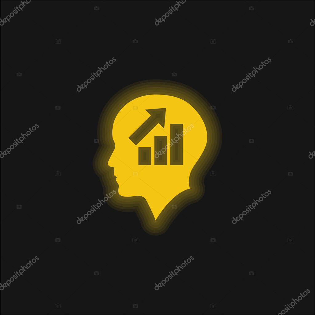 Bald Head Of A Businessman With Ascendant Graphic Of Bars yellow glowing neon icon
