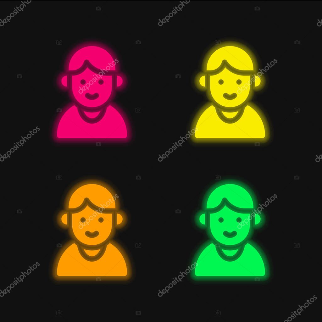Boy four color glowing neon vector icon