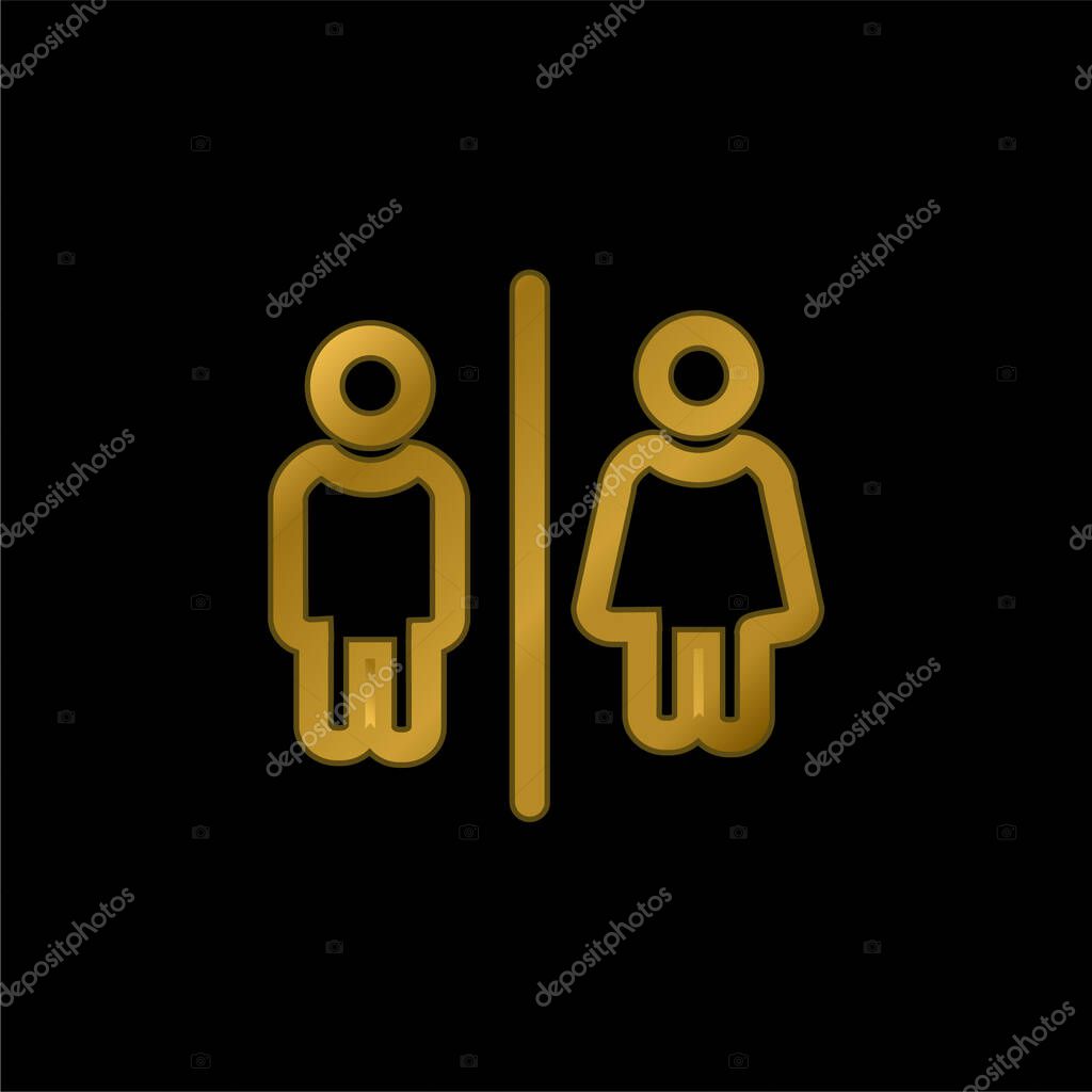 Bathrooms For Men And Women Outlines Sign gold plated metalic icon or logo vector