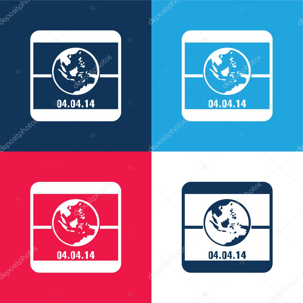 2014 Earth Day On April 4 Calendar Page blue and red four color minimal icon set