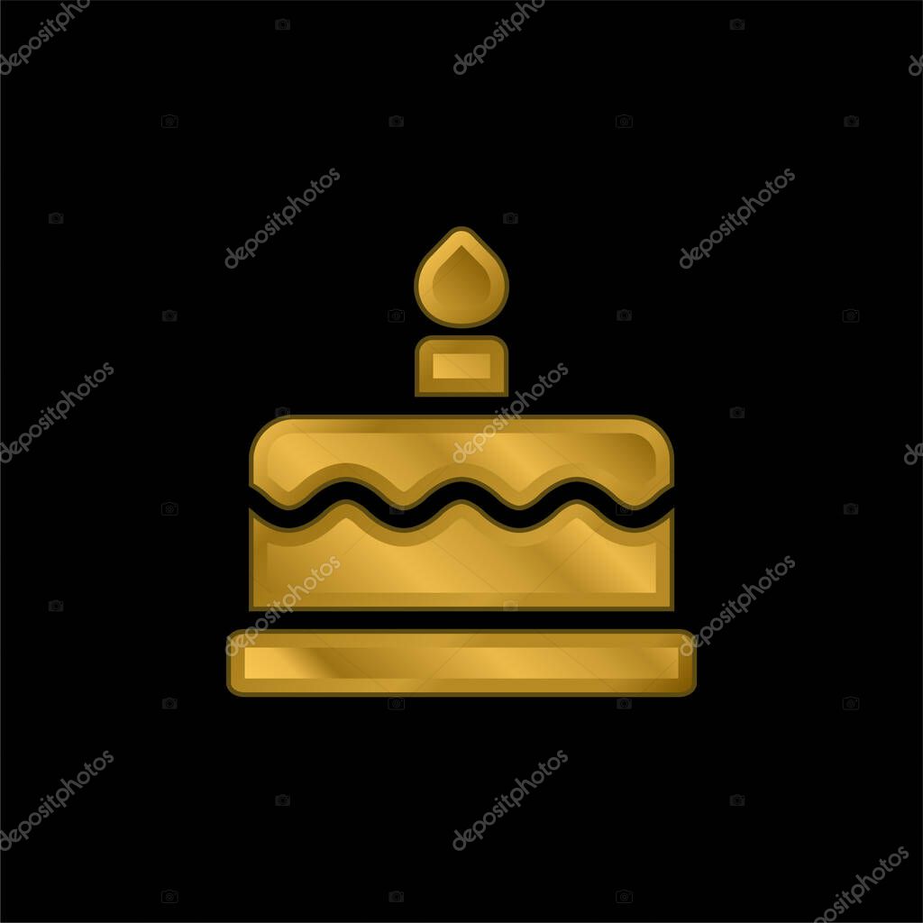 Birthday Cake gold plated metalic icon or logo vector