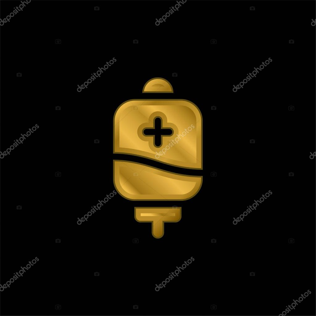 Blood Bag gold plated metalic icon or logo vector
