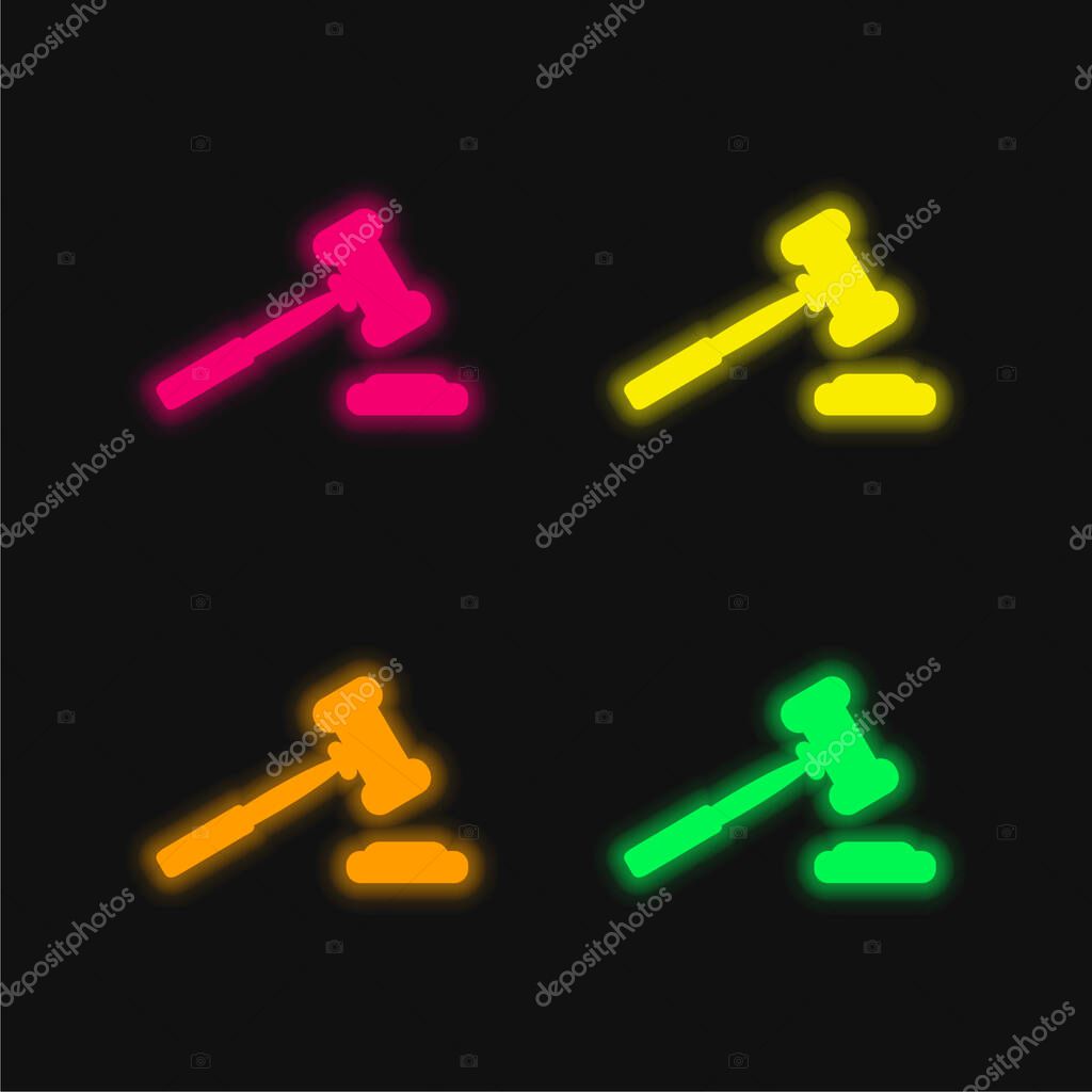 Auction Hammer Variant Tool four color glowing neon vector icon
