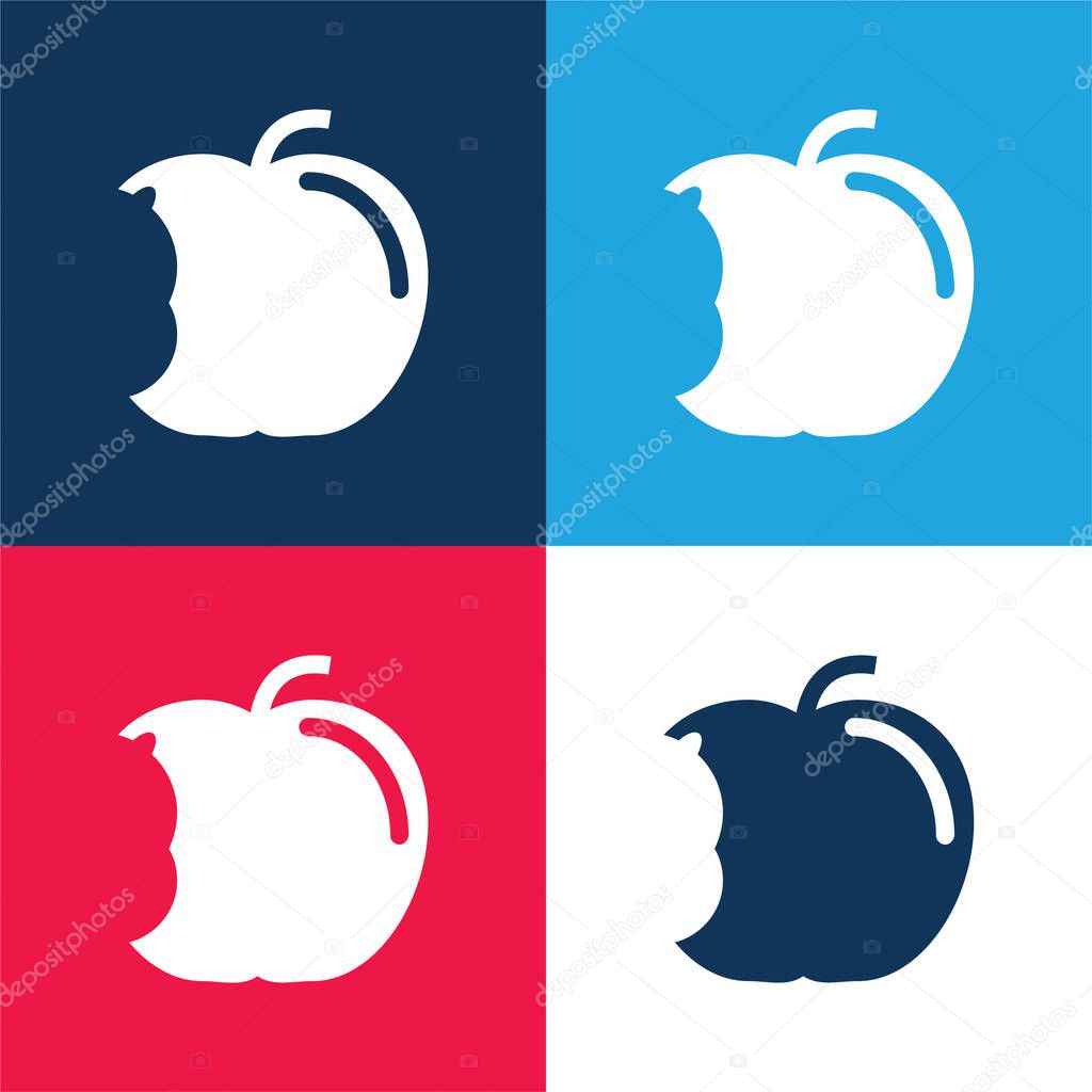 Apple With Big Bite blue and red four color minimal icon set