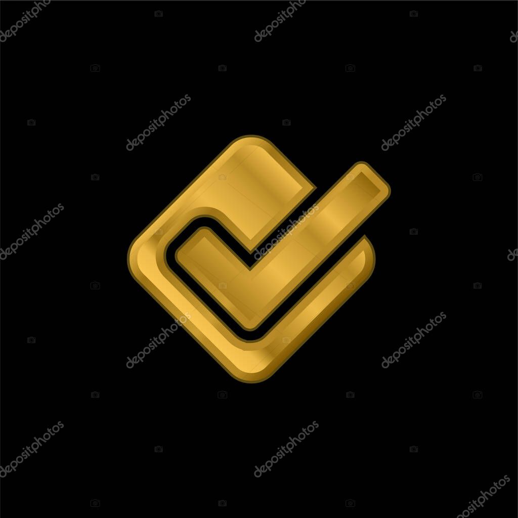 Accept gold plated metalic icon or logo vector