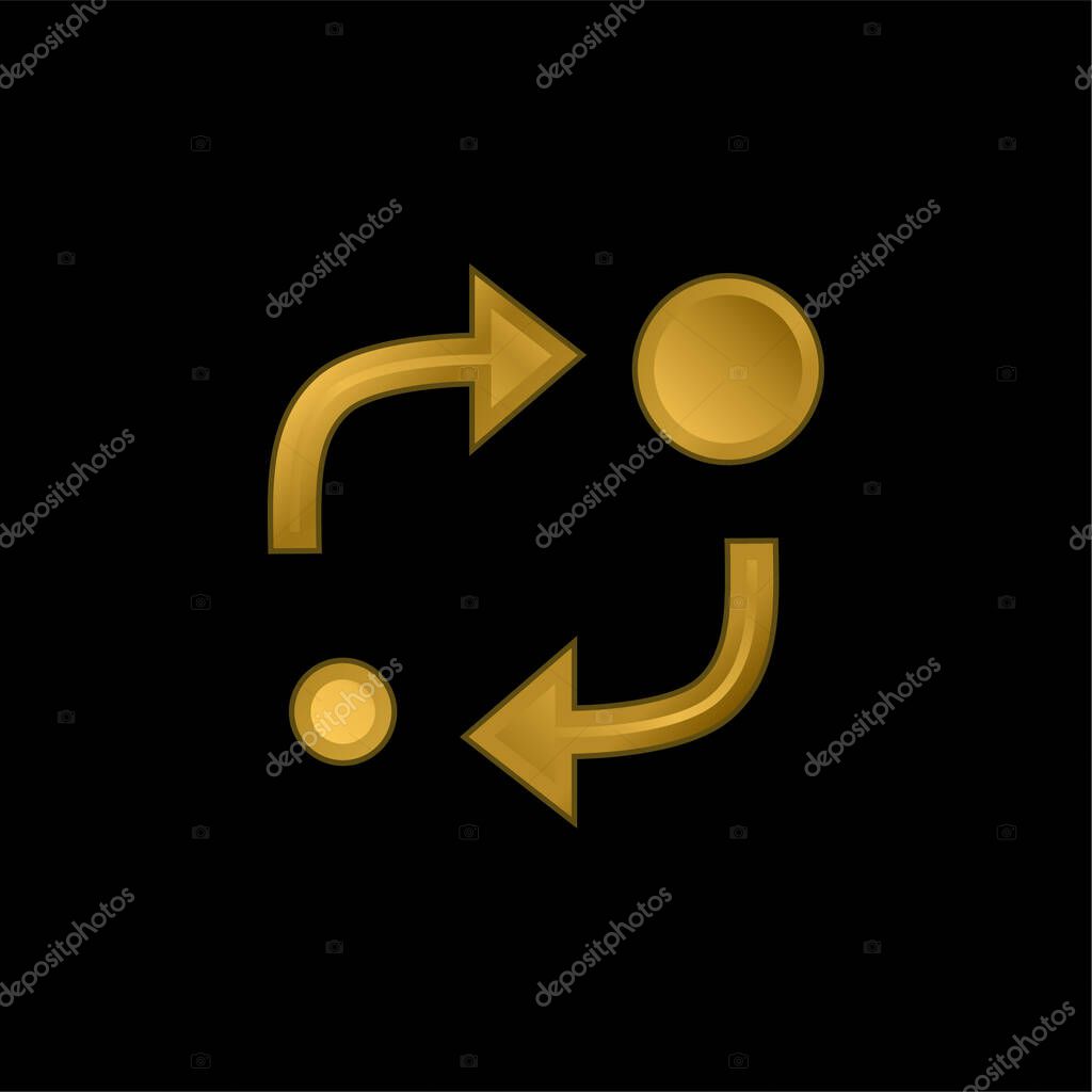 Analytics Symbol Of Two Circles Of Different Sizes With Two Arrows Between Them gold plated metalic icon or logo vector