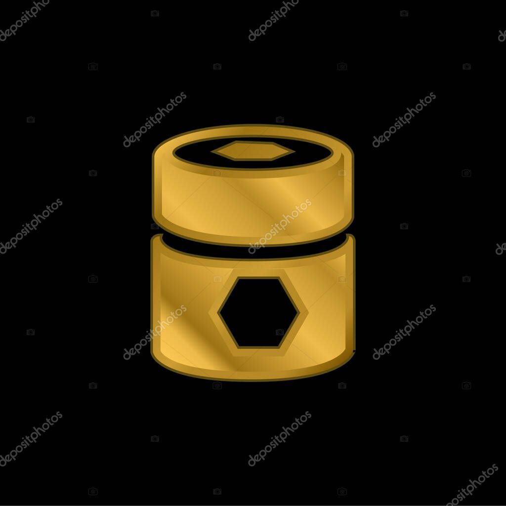 Barrel With Pentagons gold plated metalic icon or logo vector