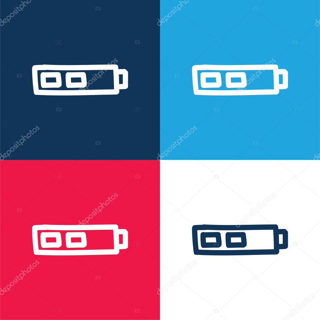 Battery Two Thirds Status Hand Drawn Outline blue and red four color minimal icon set