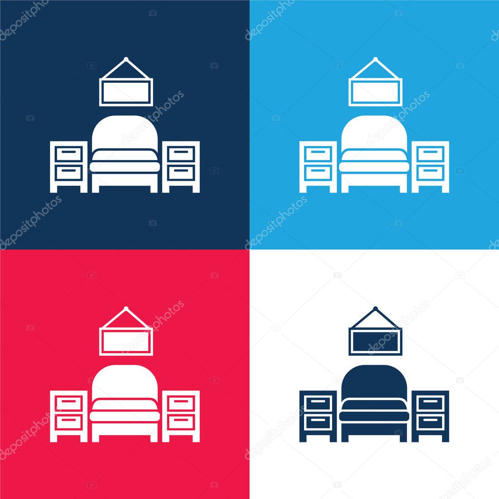 Bedroom Furniture Equipment blue and red four color minimal icon set
