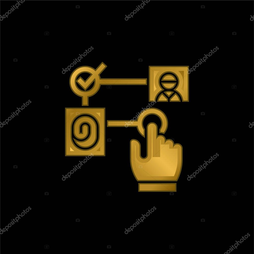 Algorithm gold plated metalic icon or logo vector