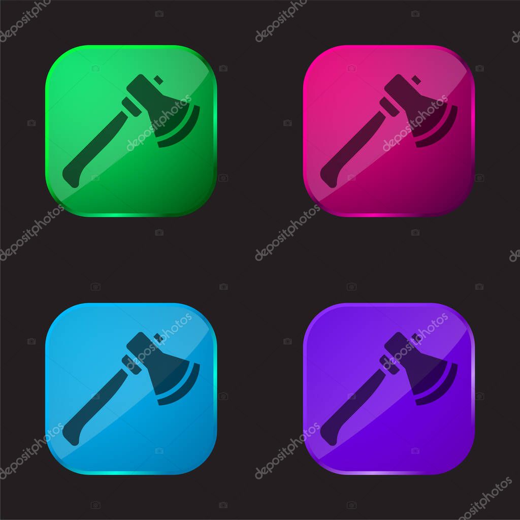 Axe four color glass button icon