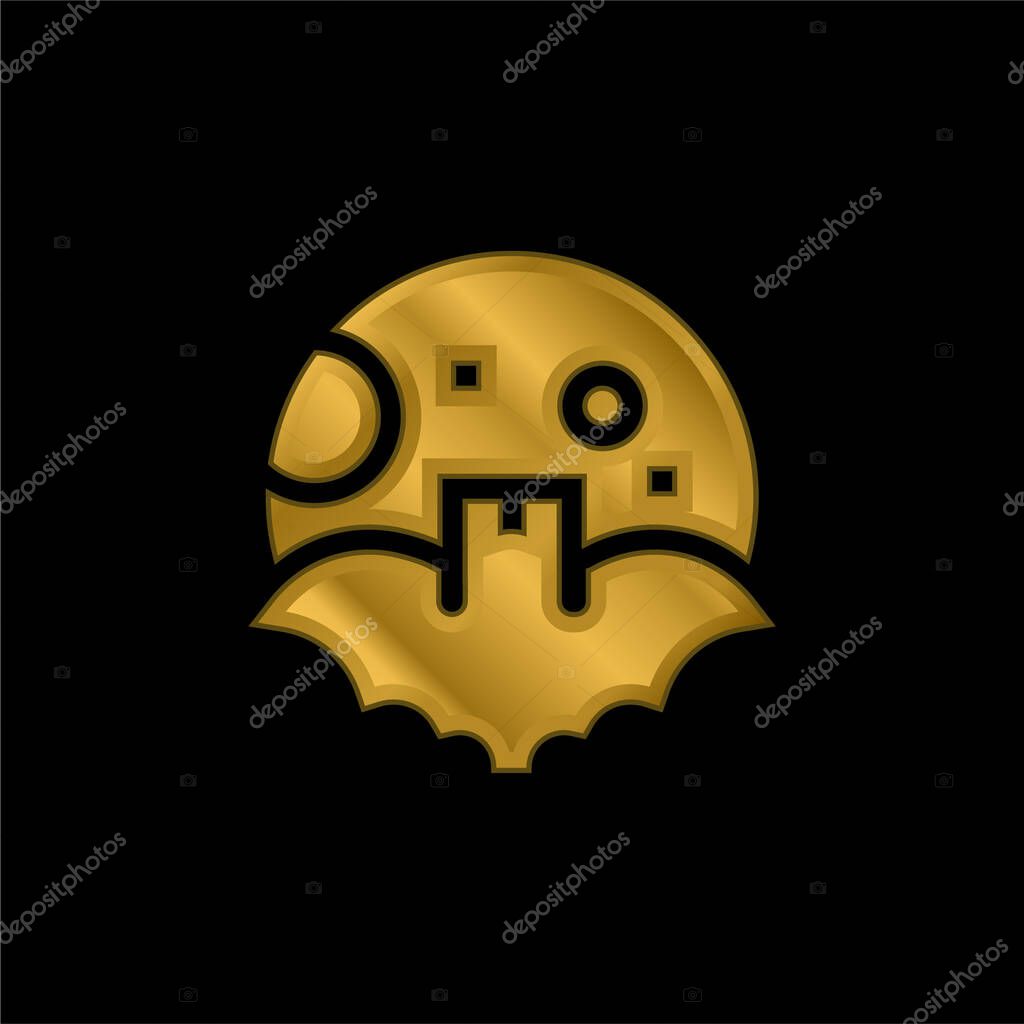 Bat gold plated metalic icon or logo vector