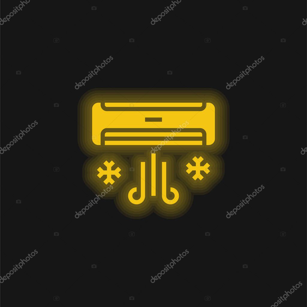 Air Conditioner yellow glowing neon icon