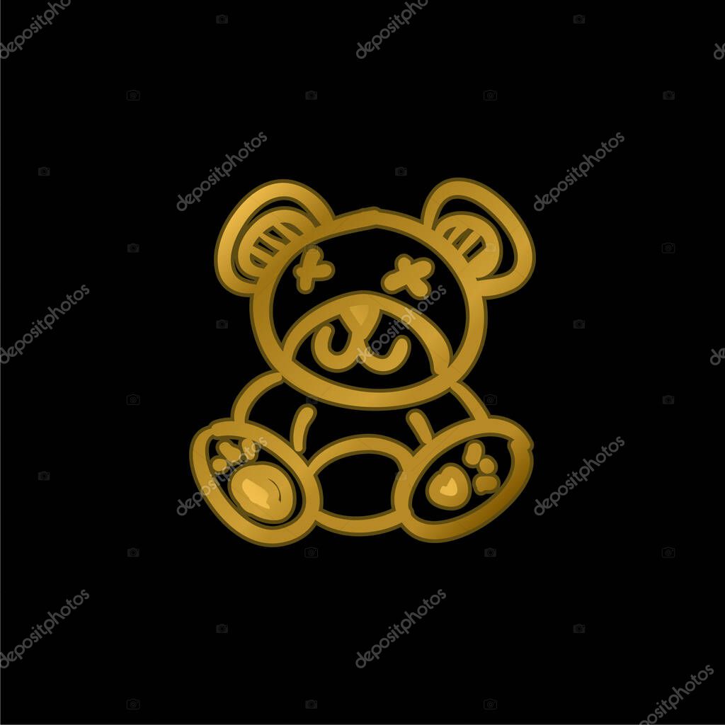 Bear Toy gold plated metalic icon or logo vector