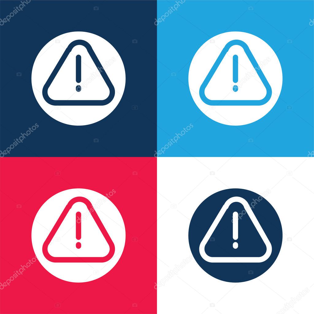 Alarm Sign Of An Exclamation Symbol In A Triangle blue and red four color minimal icon set