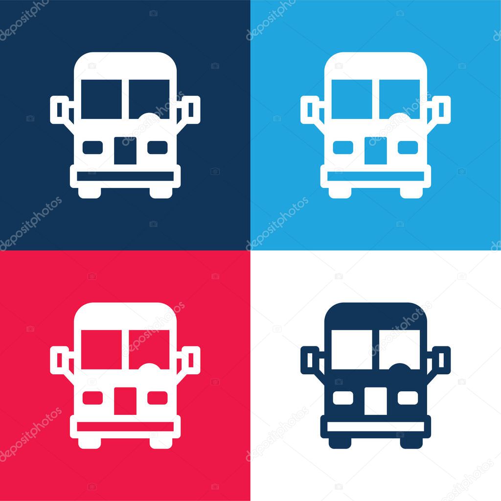 Airport Bus blue and red four color minimal icon set