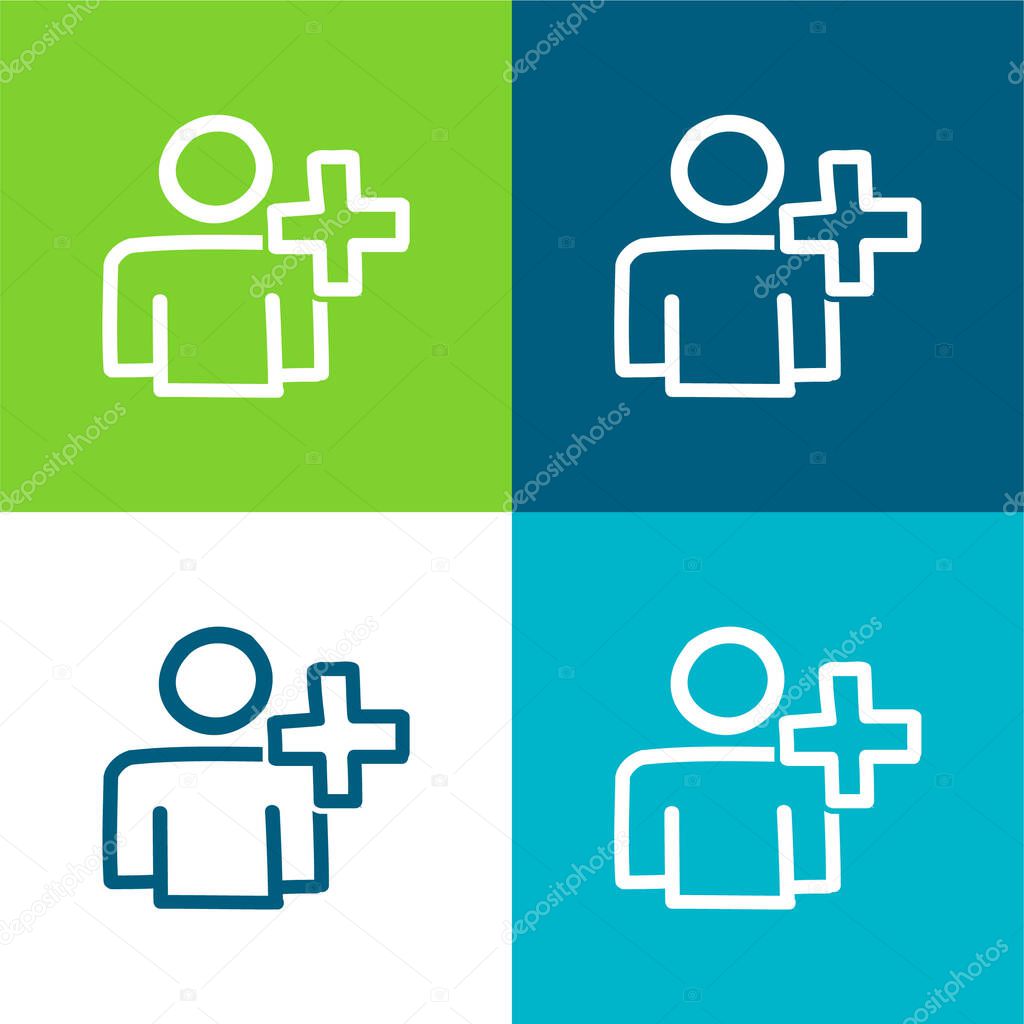 Add User Hand Drawn Outline Flat four color minimal icon set