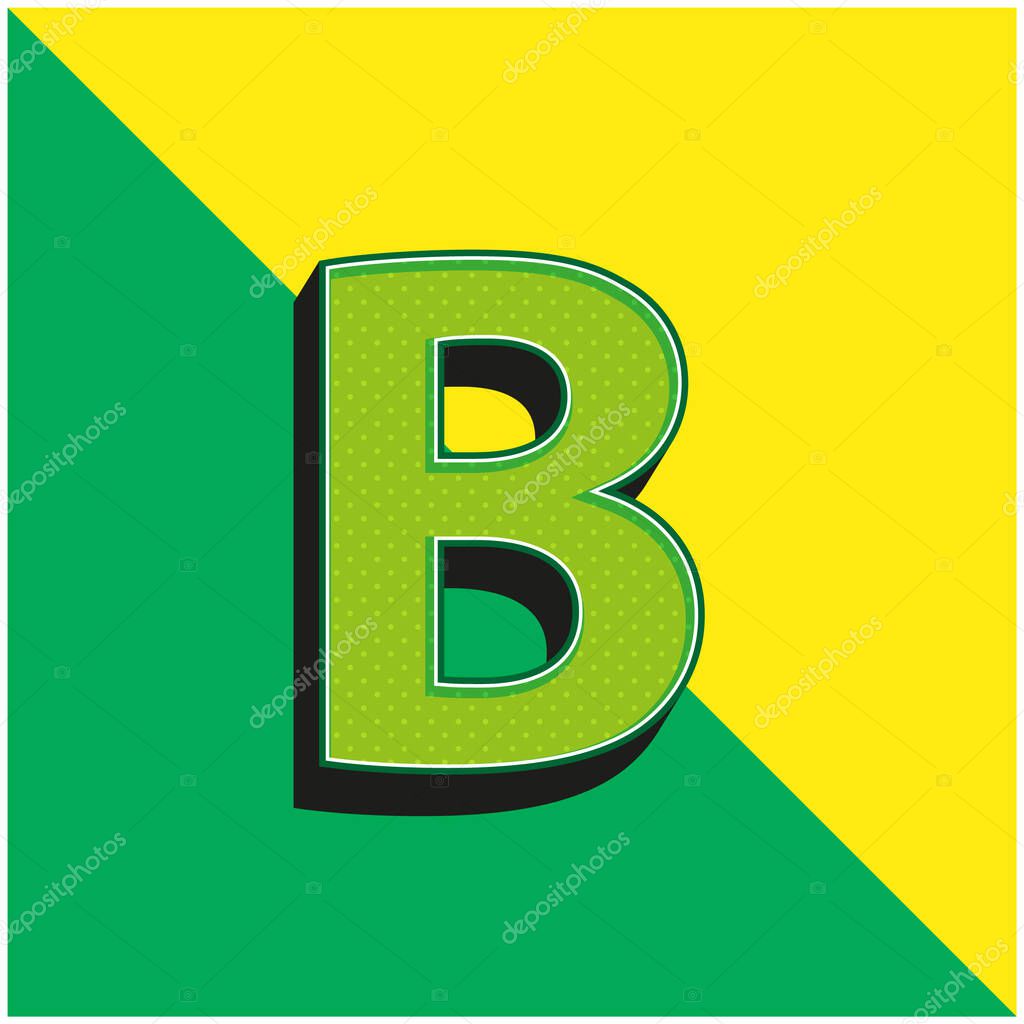 Bold Button Of Letter B Symbol Green and yellow modern 3d vector icon logo