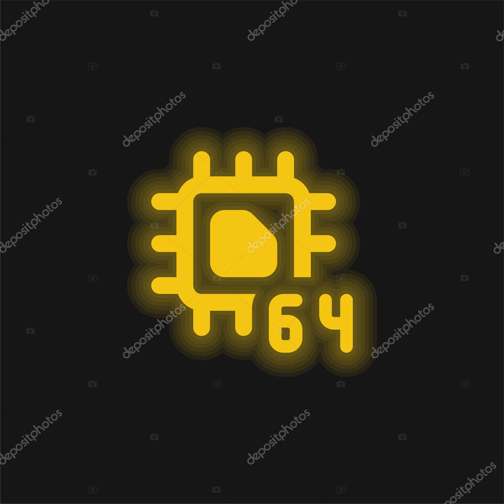 64 Bit yellow glowing neon icon