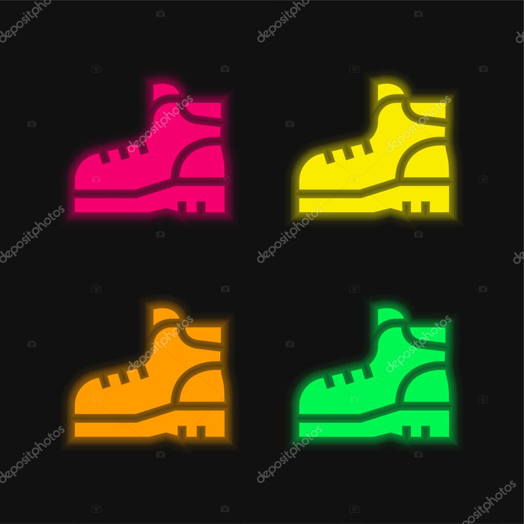 Boots four color glowing neon vector icon