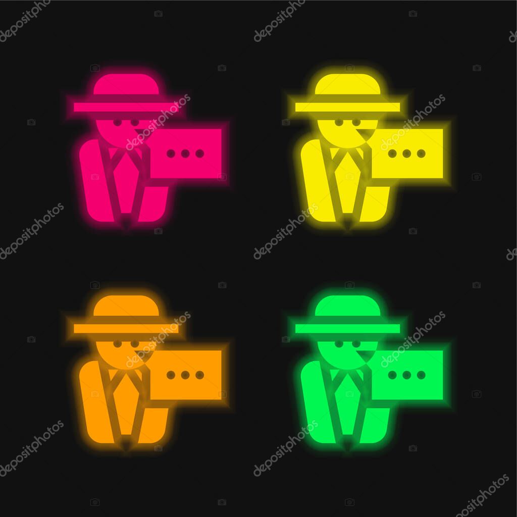 Anonymous Message four color glowing neon vector icon