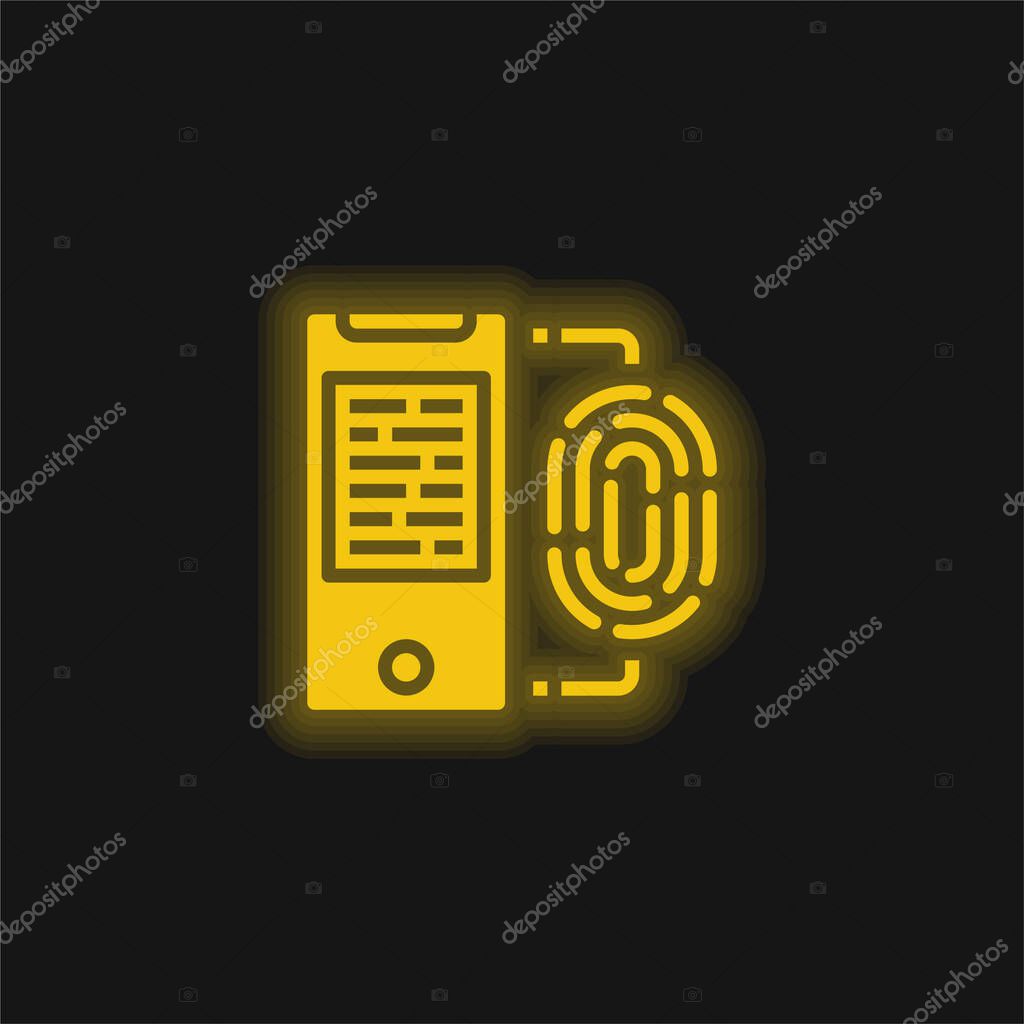 Biometric yellow glowing neon icon