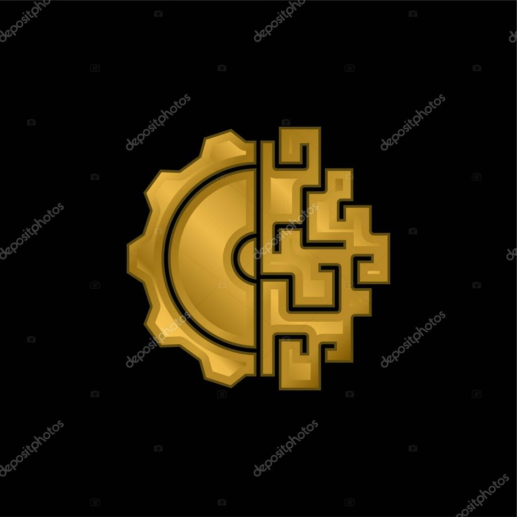 Brainstorming gold plated metalic icon or logo vector