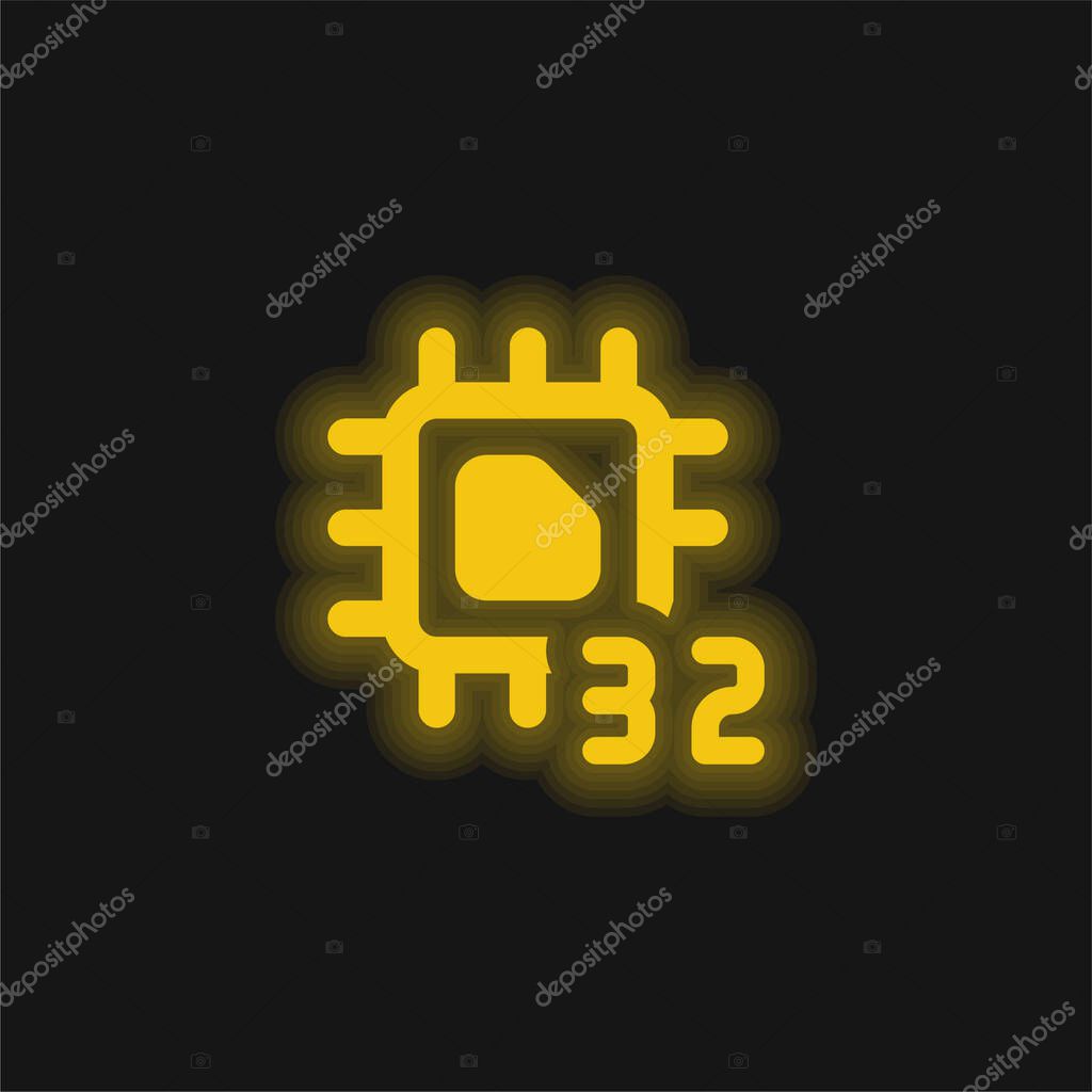 32 Bit yellow glowing neon icon