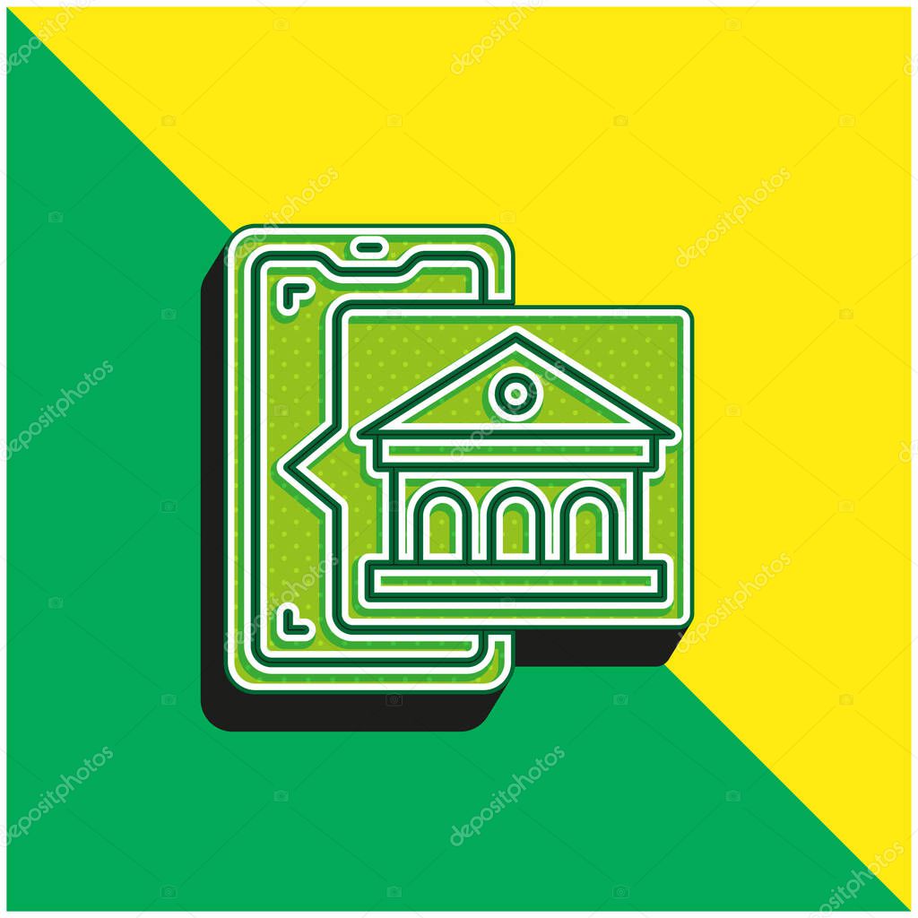 Bank Green and yellow modern 3d vector icon logo