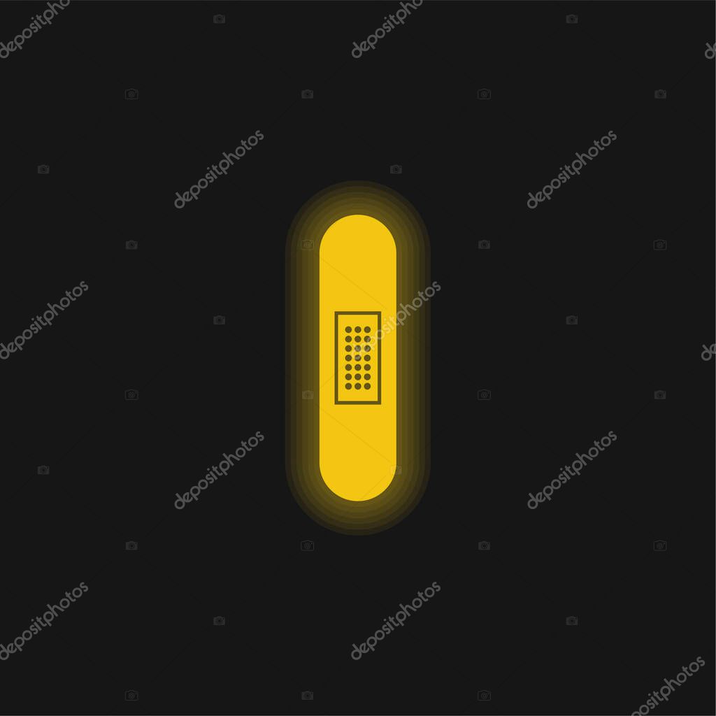Band Aid Silhouette In Vertical Position yellow glowing neon icon
