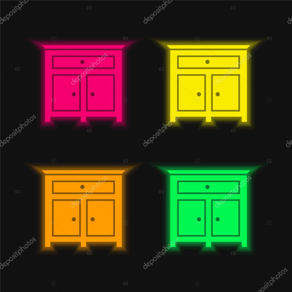 Bedroom Drawer Furniture four color glowing neon vector icon