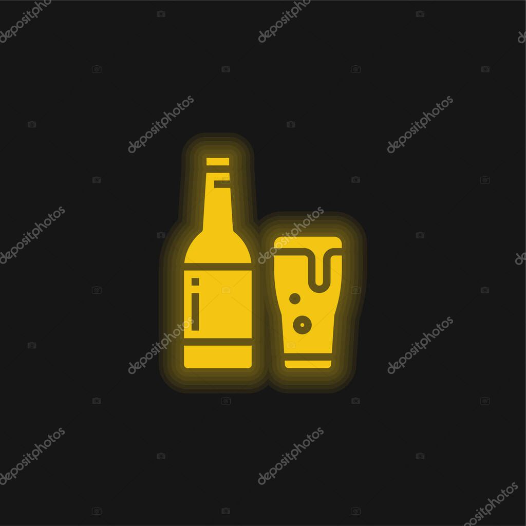 Beer yellow glowing neon icon