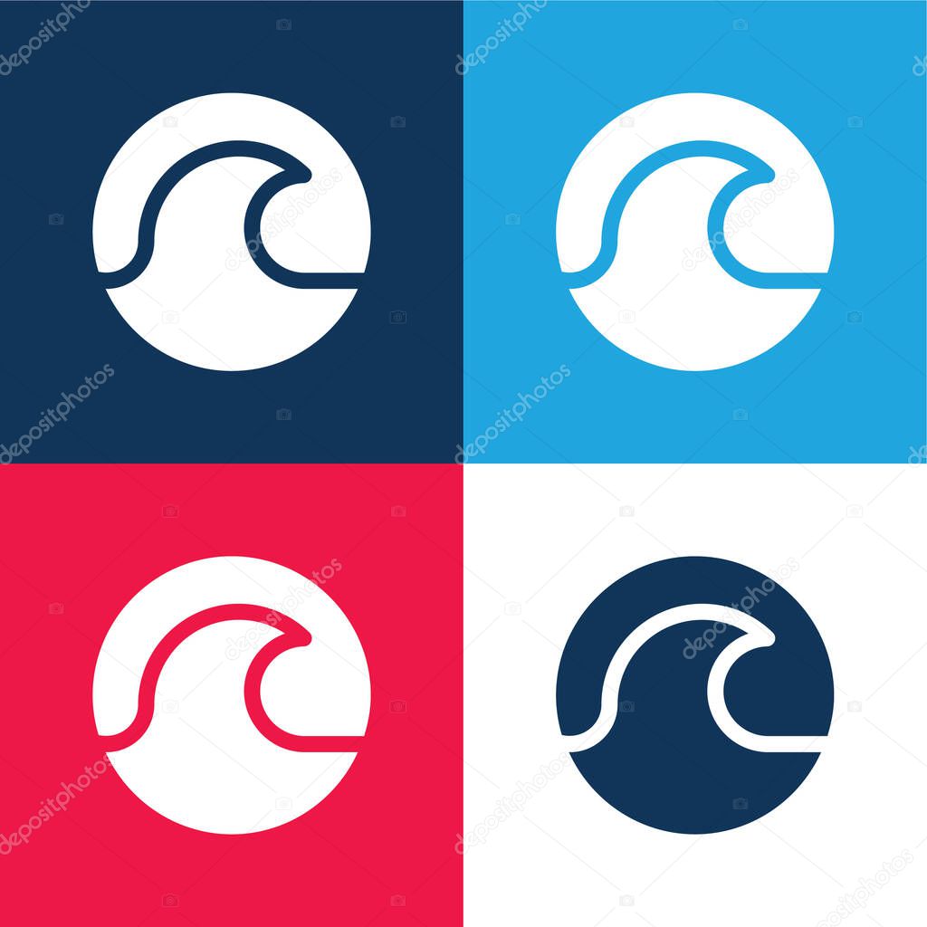 Beach blue and red four color minimal icon set