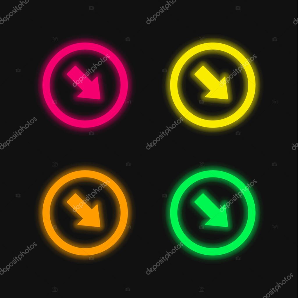 Arrow Pointing To Bottom Right Corner four color glowing neon vector icon
