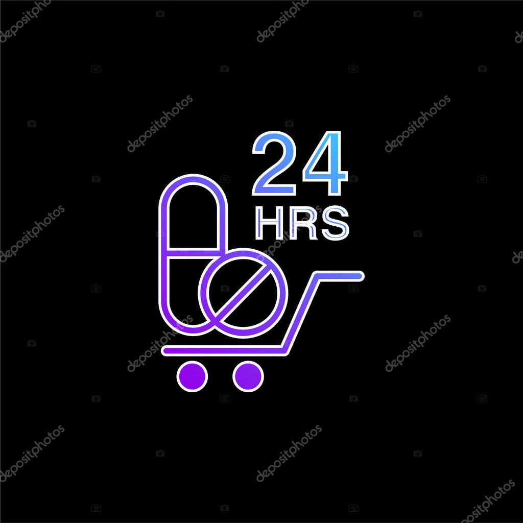 24 Hours Drugs Delivery blue gradient vector icon