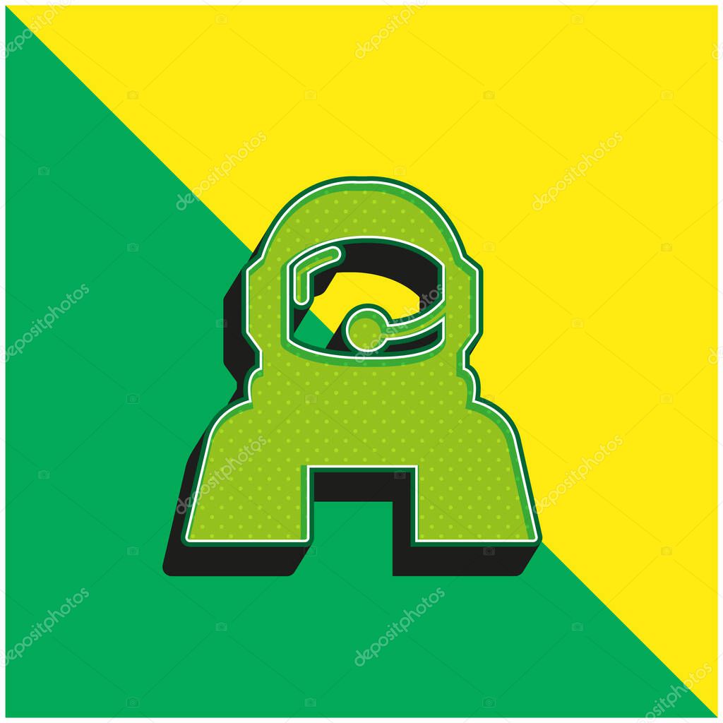 Astronaut Helmet Protection For Outer Space Green and yellow modern 3d vector icon logo
