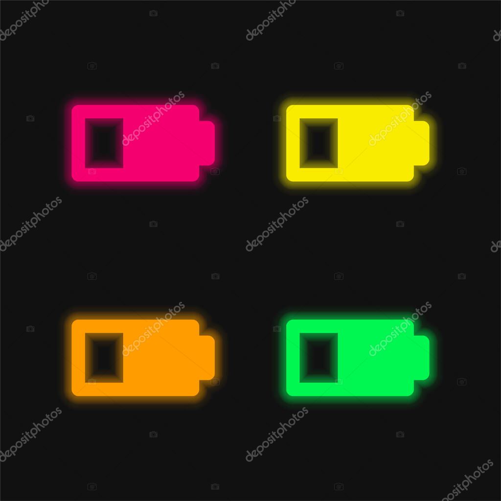 Battery Status Sign With Less Than Half Energy Charge four color glowing neon vector icon