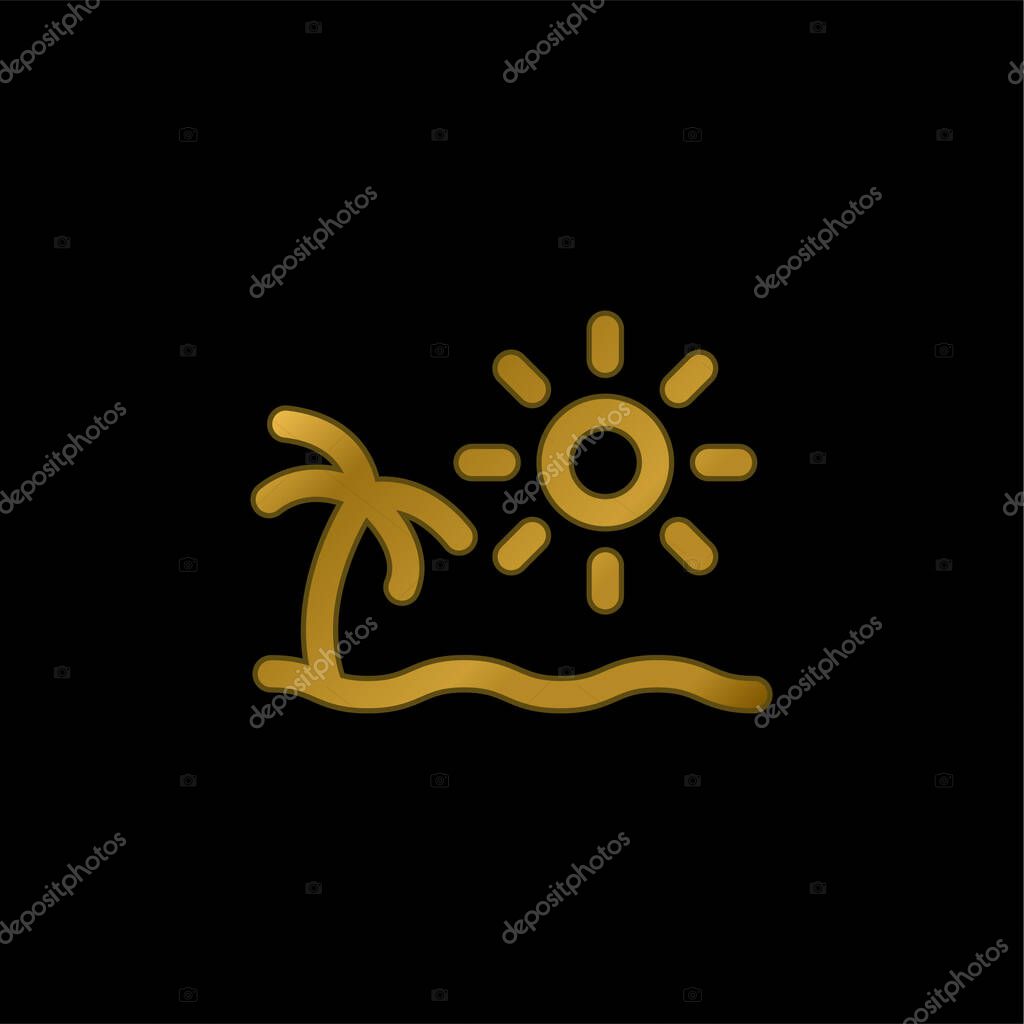 Beach gold plated metalic icon or logo vector