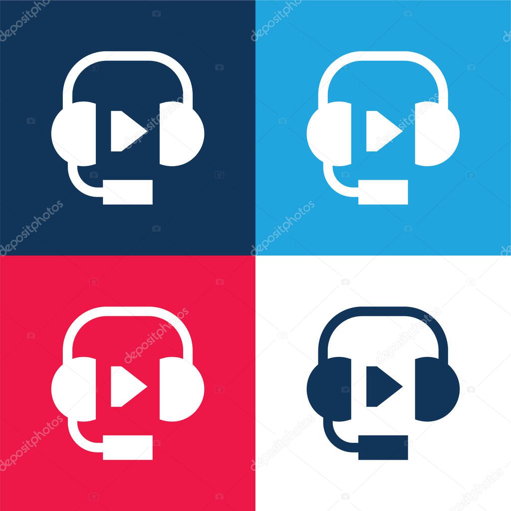Audio blue and red four color minimal icon set