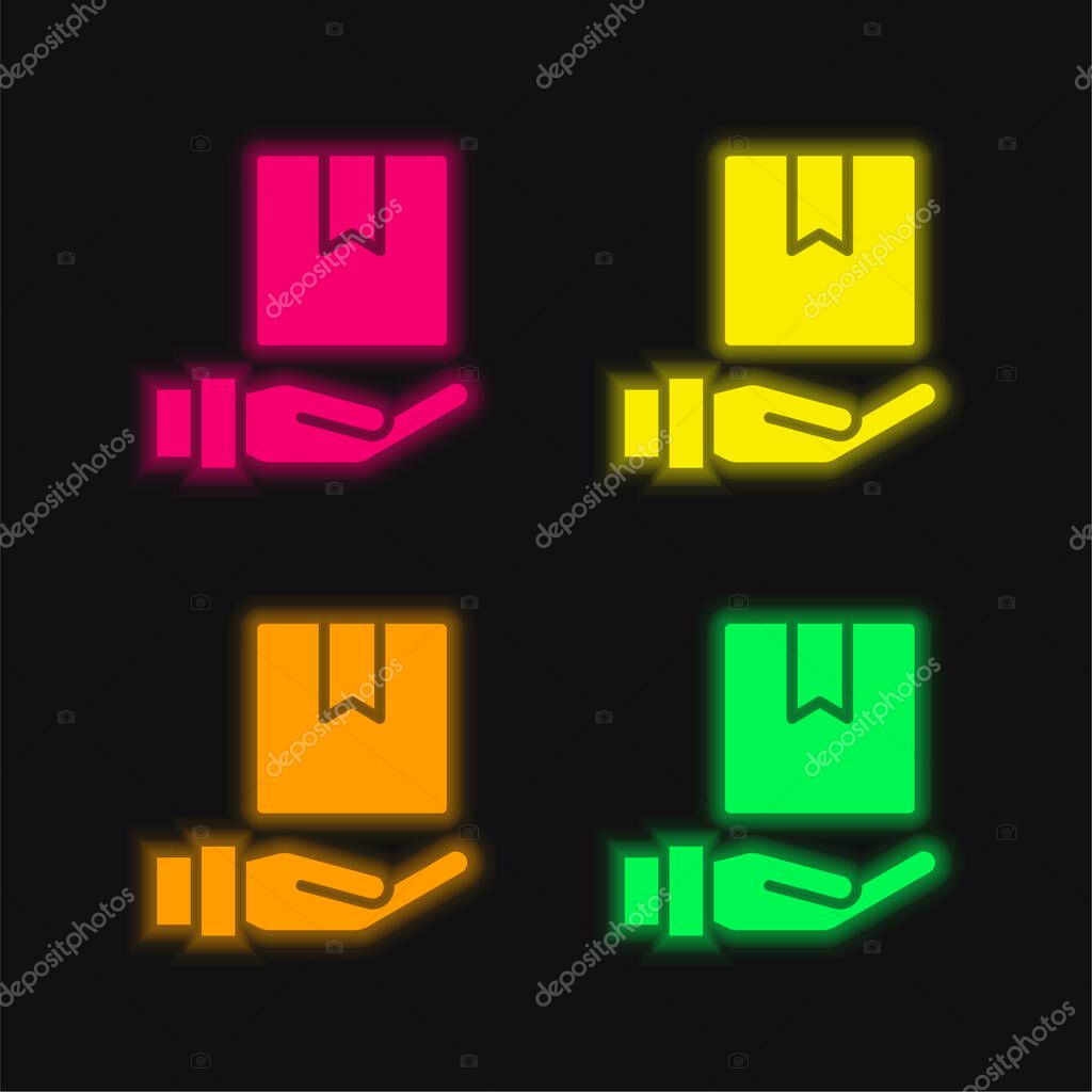 Box four color glowing neon vector icon