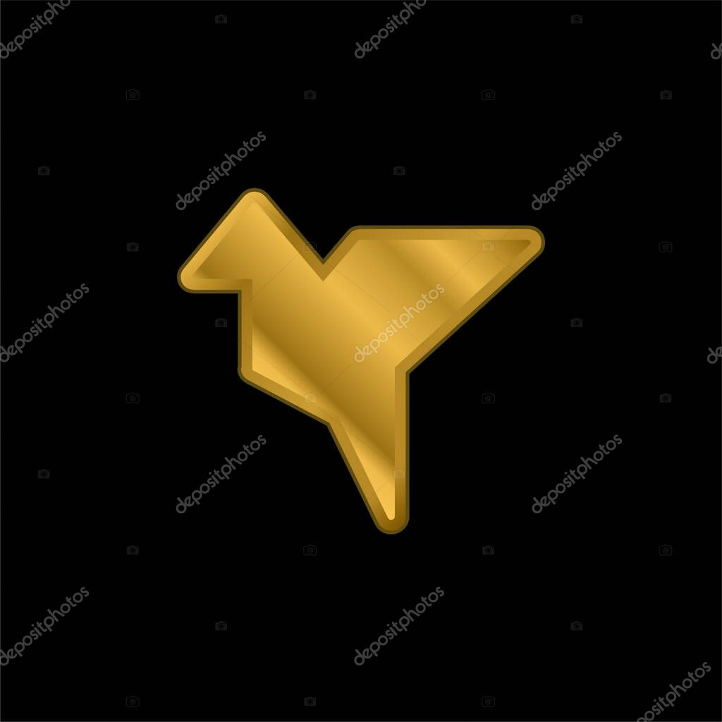 Bird Shape Origami gold plated metalic icon or logo vector